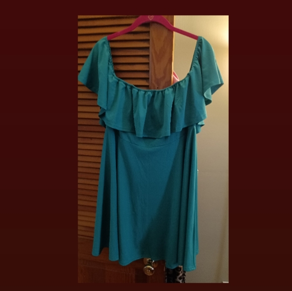 Teal blue off shoulder dress. spring size XL - Picture 1 of 2